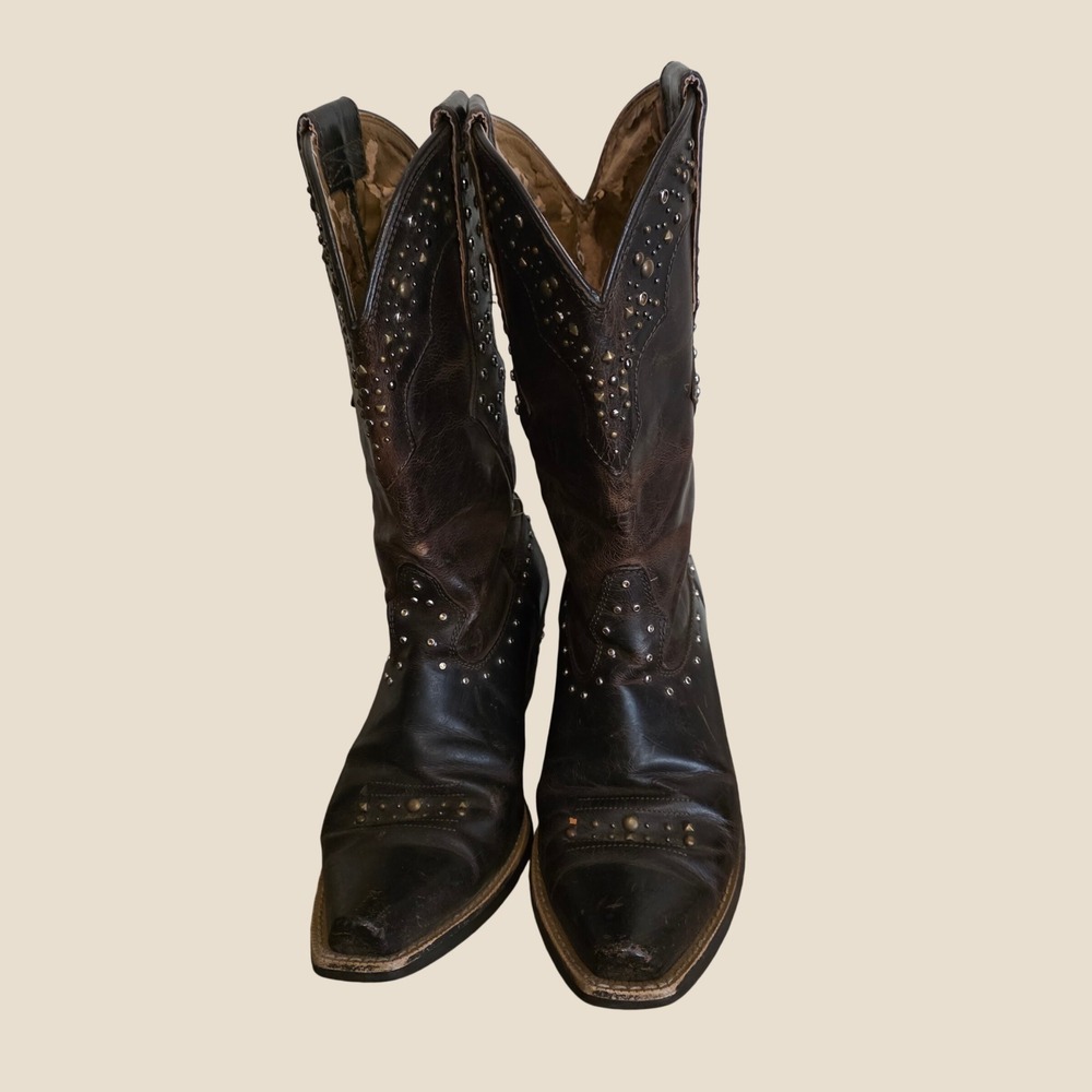 Ariat Womens Western Boots Size 6.5 B Brown Studded Leather Snip Toe Cowgirl - Picture 2 of 9